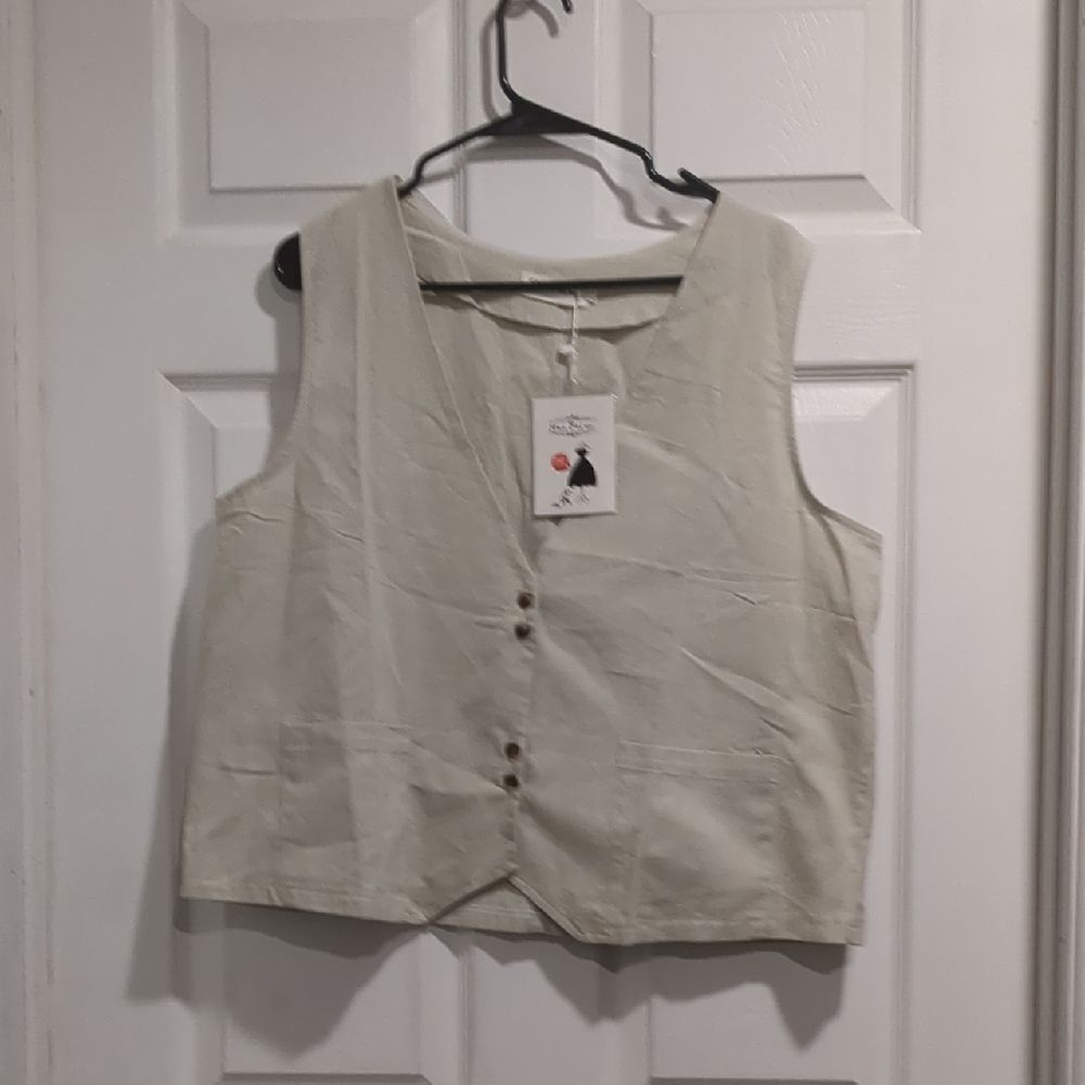 NWT Women's Boho Earthy Organic Cream Rustic Style Vest- Sleeveless Top size XXL